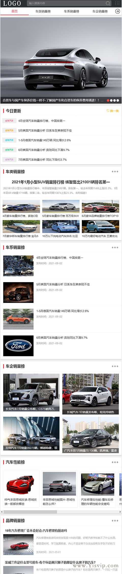 汽車排行榜源碼,轎車、SUV、MPV、新能源等汽車銷量排行類資訊模板第4張圖片
