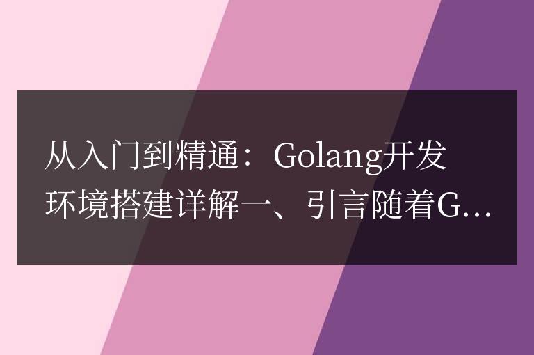 Golang開發環境搭建指南：從初學到專家級詳解
